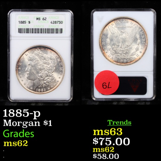 ANACS 1885-p Morgan Dollar $1 Graded ms62 By ANACS