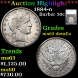 ***Auction Highlight*** 1894-o Barber Half Dollars 50c Graded ms63 details By SEGS (fc)