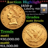 *HIGHLIGHT OF THE NIGHT* 1859-p Gold Liberty Eagle $10 Graded ms61 Details By SEGS (fc)