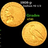 1908-p Gold Indian Quarter Eagle $2 1/2 Grades xf