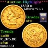 ***Auction Highlight*** 1850-o Gold Liberty Quarter Eagle $2 1/2 Graded xf+ By USCG (fc)