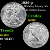 1939-p Walking Liberty Half Dollar 50c Grades GEM Unc