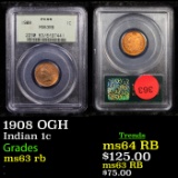 PCGS 1908 OGH Indian Cent 1c Graded ms63 rb By PCGS