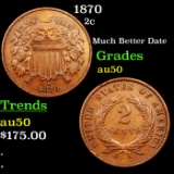 1870 Two Cent Piece 2c Grades AU, Almost Unc