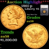 ***Auction Highlight*** 1861-p Gold Liberty Half Eagle $5 Graded au58 By SEGS (fc)