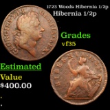 1723 Woods Hibernia 1/2p Grades vf++