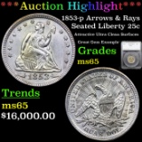 ***Auction Highlight*** 1853-p Arrows & Rays Seated Liberty Quarter 25c Graded ms65 By SEGS (fc)