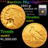 ***Auction Highlight*** 1911-p Gold Indian Half Eagle $5 Graded ms63 By SEGS (fc)