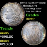 1897-p Rainbow Toned Morgan Dollar $1 Grades Choice+ Unc