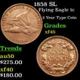 1858 SL Flying Eagle Cent 1c Grades xf+