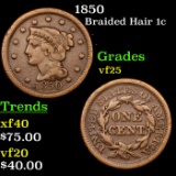 1850 Braided Hair Large Cent 1c Grades vf+