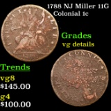 1788 NJ Miller 11G Colonial Cent 1c Grades vg details