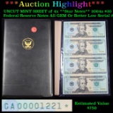 ***Auction Highlight*** UNCUT MINT SHEET of 4x **Star Notes** 2004a $20 Federal Reserve Notes All GE