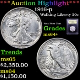 ***Auction Highlight*** 1916-p Walking Liberty Half Dollar 50c Graded Choice+ Unc By USCG (fc)