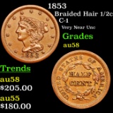 1853 Braided Hair Half Cent 1/2c Grades Choice AU/BU Slider