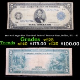 1914 $5 Large Size Blue Seal Federal Reserve Note, Dallas, TX 11-K Grades
