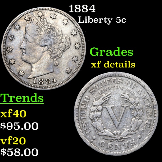 1884 Liberty Nickel 5c Grades xf details