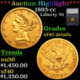 ***Auction Highlight*** 1893-cc Gold Liberty Half Eagle $5 Graded xf45 details By SEGS (fc)