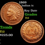 1869 Indian Cent 1c Grades f, fine