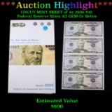 ***Auction Highlight*** UNCUT MINT SHEET of 4x 2006 $50 Federal Reserve Notes All GEM Or Better (fc)