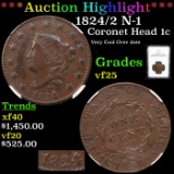 ***Auction Highlight*** NGC 1824/2 N-1 Coronet Head Large Cent 1c Graded vf25 By NGC (fc)