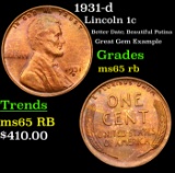1931-d Lincoln Cent 1c Grades GEM Unc RB