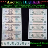 ***Auction Highlight*** *Star Note* UNCUT MINT SHEET of 4x 2004a $20 Federal Reserve Notes All GEM O