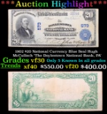 ***Auction Highlight*** 1902 $20 National Currency Blue Seal Hugh McCulloch 'The Doylestown National