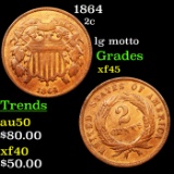 1864 Two Cent Piece 2c Grades xf+