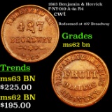 1863 Benjamin & Herrick F-NY-010-A-4a R4 Civil War Token 1c Grades Select Unc BN