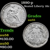 1890-p Seated Liberty Dime 10c Grades Choice AU