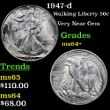 1947-d Walking Liberty Half Dollar 50c Grades Choice+ Unc