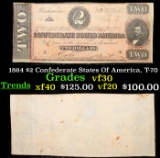 1864 $2 Confederate States Of America, T-70 Grades vf++
