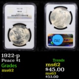 NGC 1922-p Peace Dollar $1 Graded ms62 By NGC
