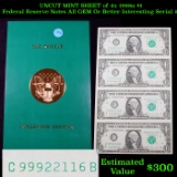 UNCUT MINT SHEET of 4x 1988a $1 Federal Reserve Notes All GEM Or Better Interesting Serial #'s