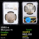 NGC 1881-s Morgan Dollar $1 Graded ms63 By NGC