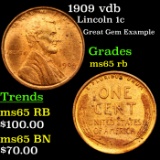 1909 vdb Lincoln Cent 1c Grades GEM Unc RB