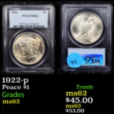 PCGS 1922-p Peace Dollar $1 Graded ms62 By PCGS