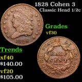 1828 Cohen 3 Classic Head half cent 1/2c Grades vf++