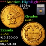 ***Auction Highlight*** 1857-s Three Dollar Gold 3 Graded au55+ By SEGS (fc)