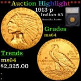 ***Auction Highlight*** 1913-p Gold Indian Half Eagle $5 Graded ms64 By SEGS (fc)