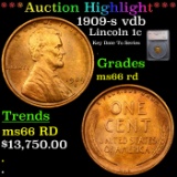 *HIGHLIGHT OF ENTIRE AUCTION* 1909-s vdb Lincoln Cent 1c Graded ms66 rd By SEGS (fc)