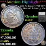 *HIGHLIGHT OF ENTIRE AUCTION* 1840 No Drapery TOP POP! Seated Liberty Dime 10c Graded ms65+ By SEGS