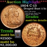 ***Auction Highlight*** 1804 C-13 Draped Bust Half Cent 1/2c Graded ms63 bn details By SEGS (fc)