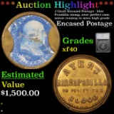 ***Auction Highlight*** J Gault Encased Postage - blue Franklin stamp, near perfect case, minor craz