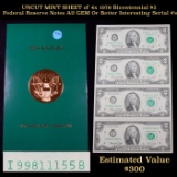 UNCUT MINT SHEET of 4x 1976 Bicentennial $2 Federal Reserve Notes All GEM Or Better Interesting Seri