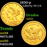 1850-p Gold Liberty Quarter Eagle $2 1/2 Graded au53