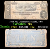 1864 $10 Confederate Note, T-68 Grades f+