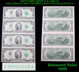 UNCUT MINT SHEET of 4x 2003 $2 Federal Reserve Notes All GEM Or Better Interesting Serial #'s