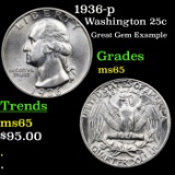 1936-p Washington Quarter 25c Grades GEM Unc